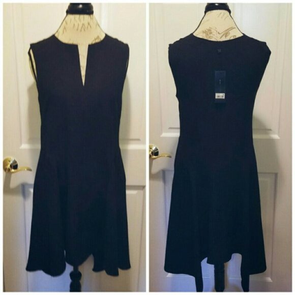 New BCBGMaxAzria Bette jacquard minimalist notch collar boxy high-low mini dress - Picture 4 of 16